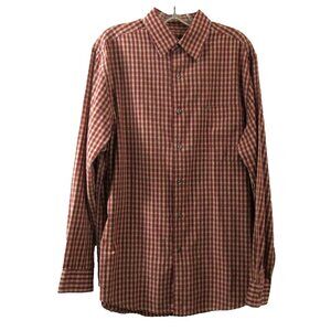 Nautica Shirt Size Medium Red/Tan Plaid Button Up Long Sleeve Collar Logo Pocket